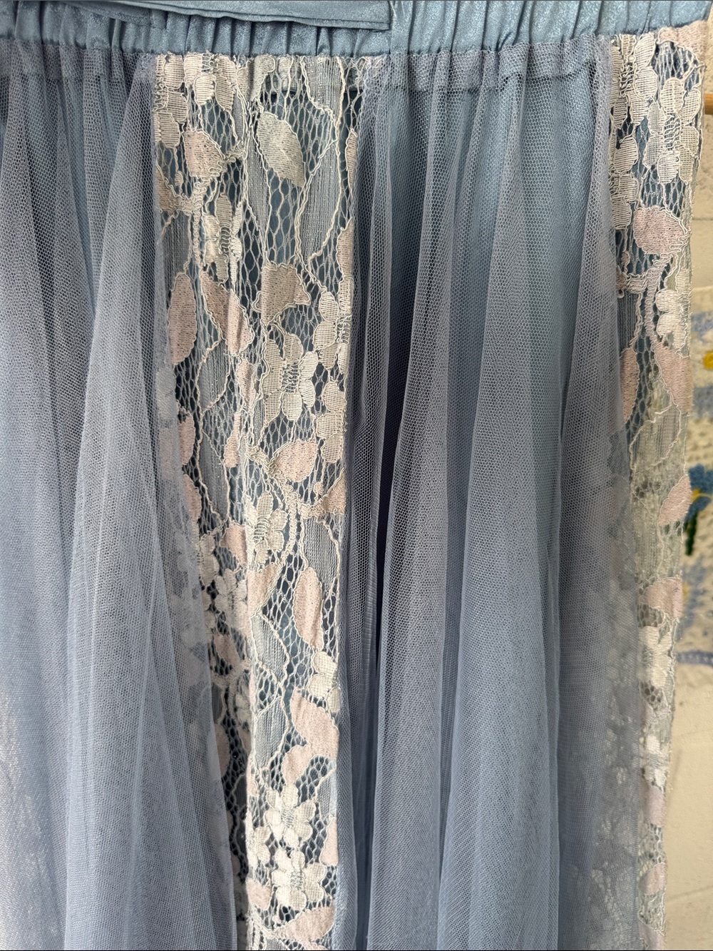Boho Dusty Blue Lace-Panel Tulle Maxi Princess Skirt - Picture 2 of 4